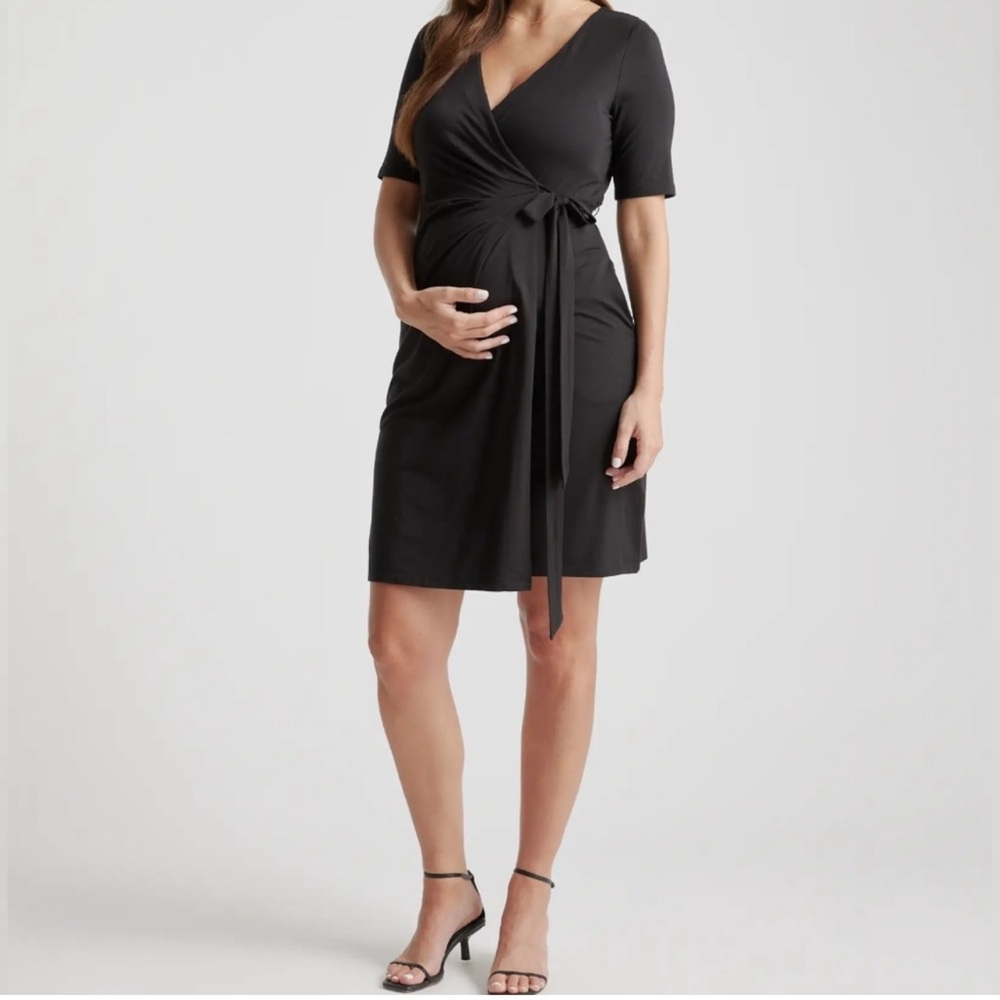 NEW Quince Tencel jersey maternity & nursing Black Wrap Dress size XL